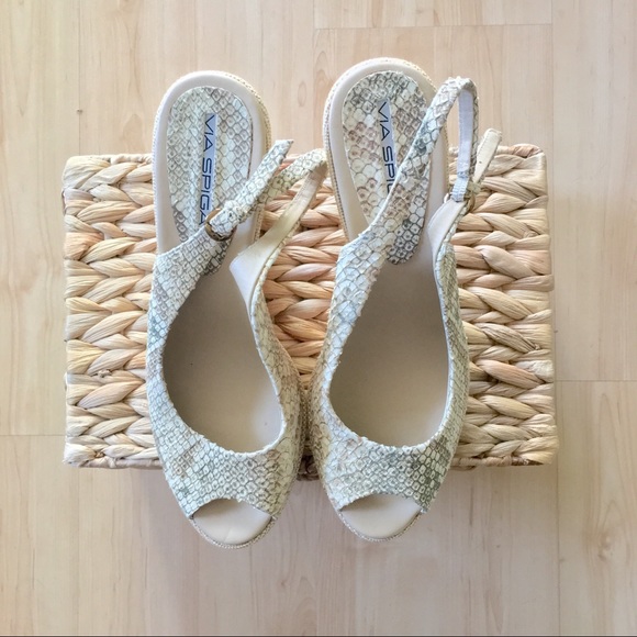 Via Spiga Sz 8.5 Snake + Cork Wedges - A - Picture 2 of 6